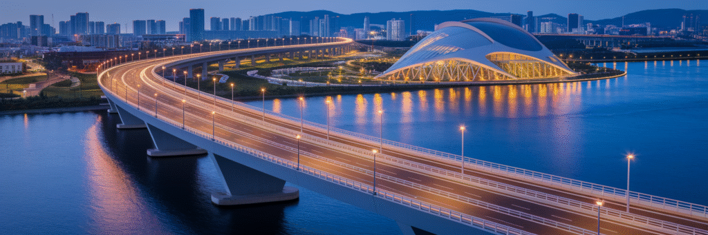 Modern bridge connecting city districts.